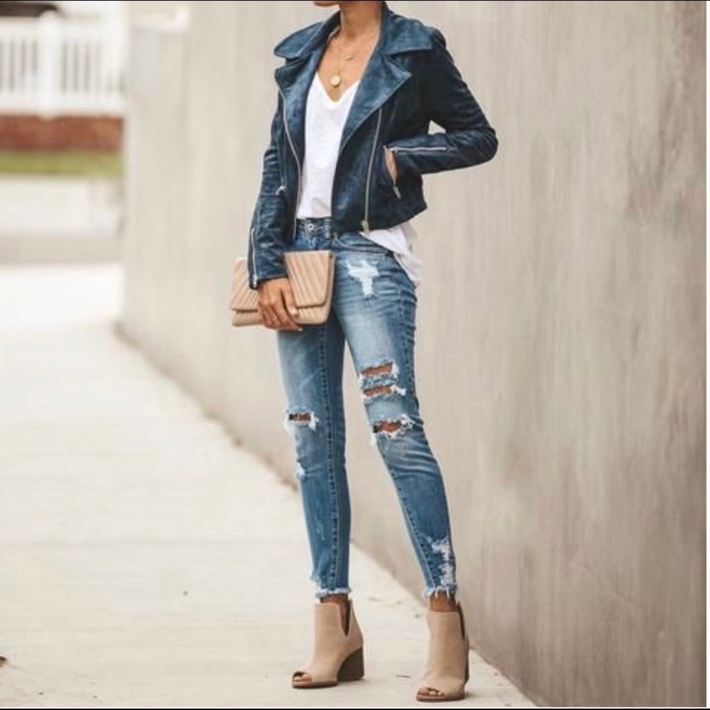 Vici Market Faux Suede Navy Moto Jacket